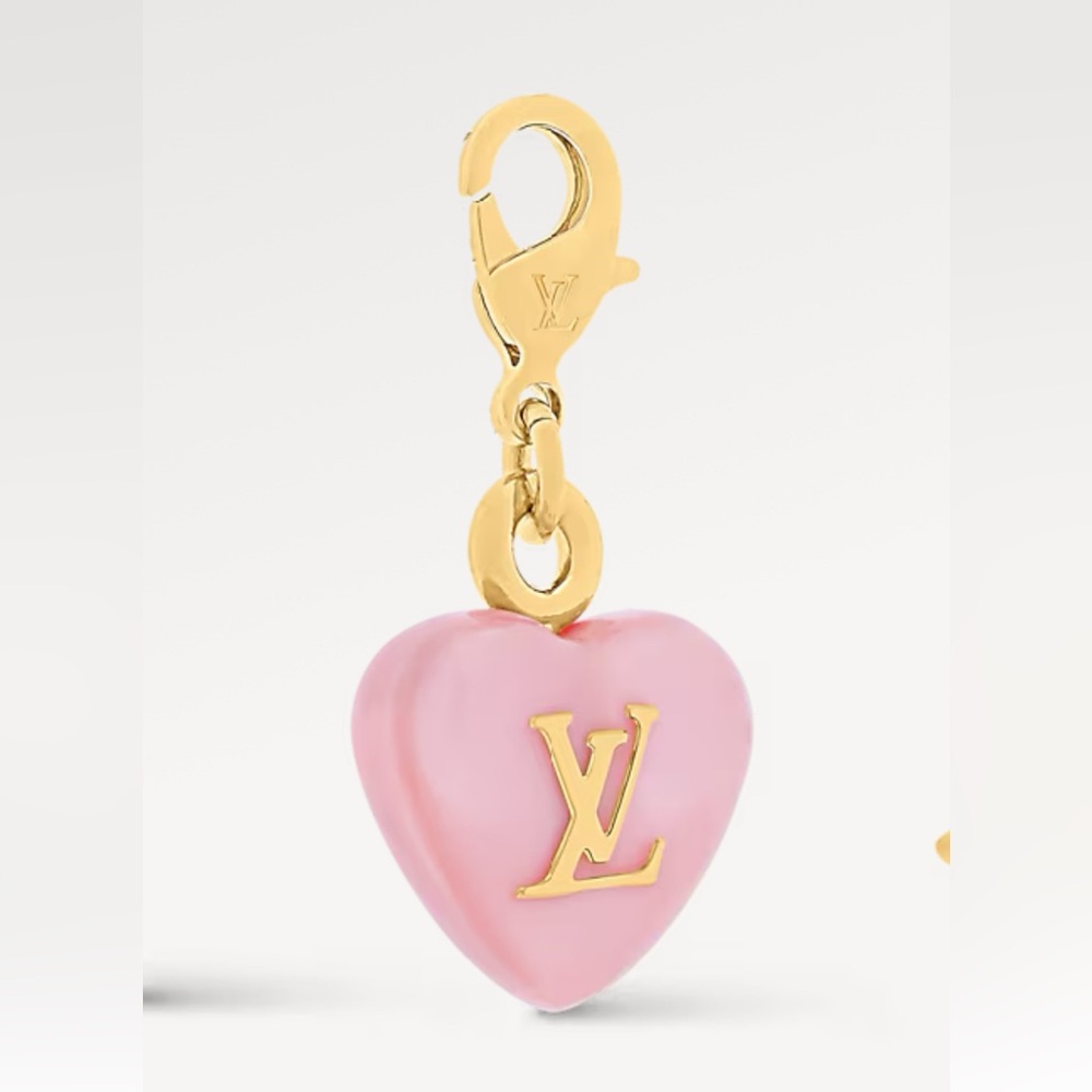Louis Vuitton Pink Heart Charm with Gold LV Details and clasp New with tags